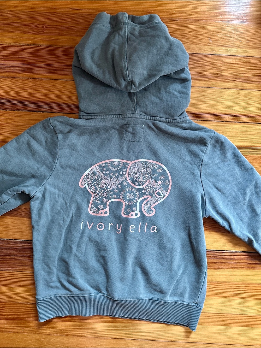 ivory ella Blue-Gray Hoodie with Pink Elephant Graphic